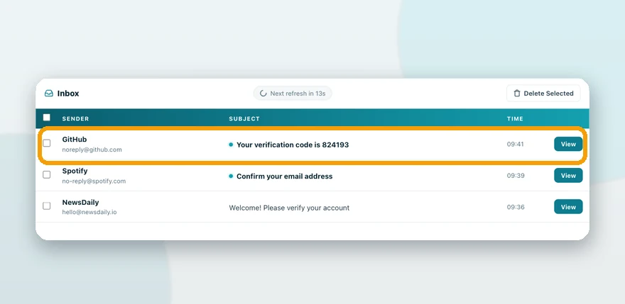 Step 3: the inbox showing a verification email arriving
